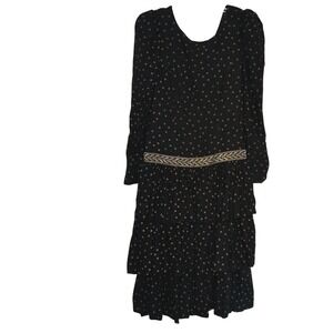 Vintage Leslie Lucks Polka Dot Dress Tiered Midi Puff Long Sleeve Party Classic